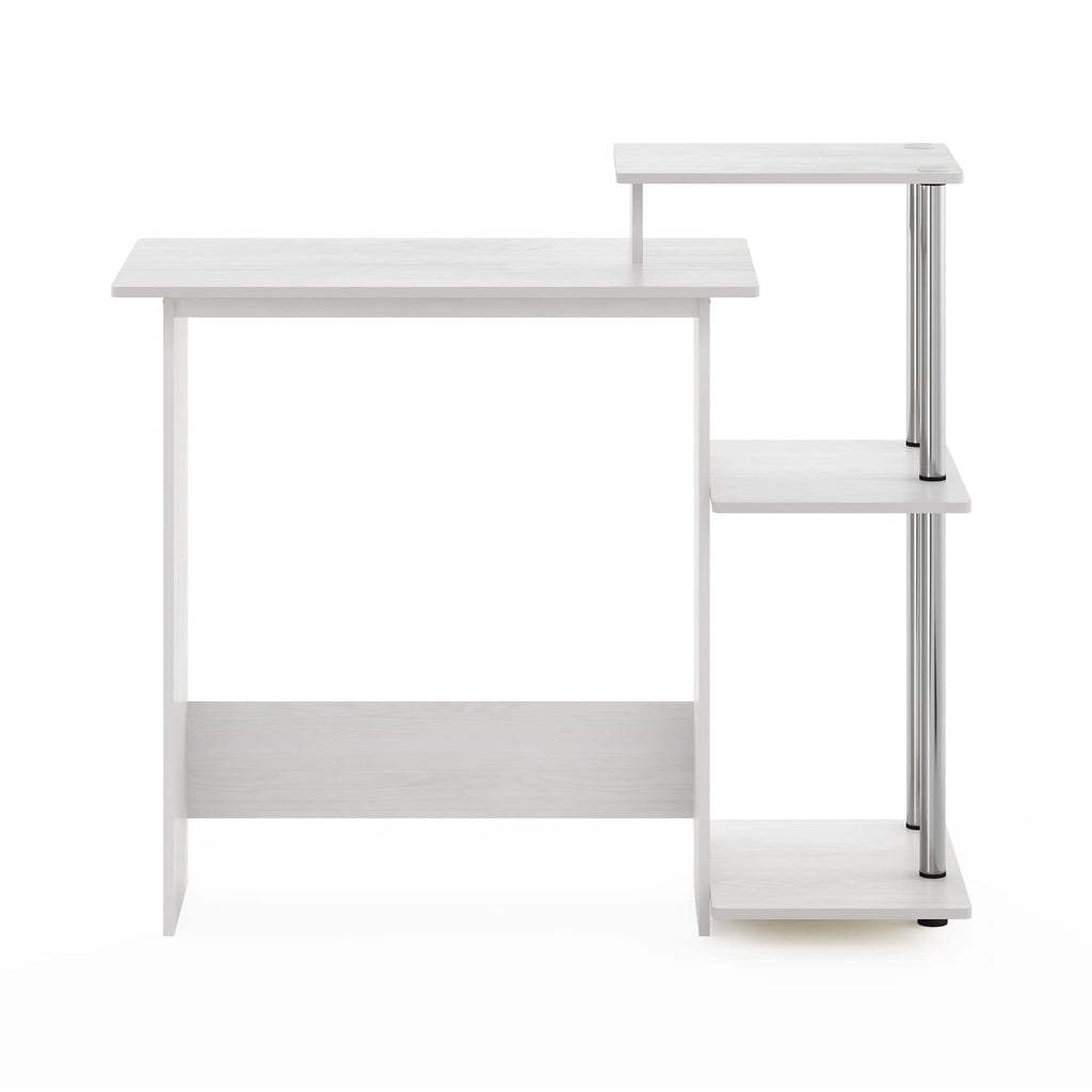 Furinno Efficient Home Laptop Notebook Computer Desk with Square Shelves, Side, White Oak/Chrome