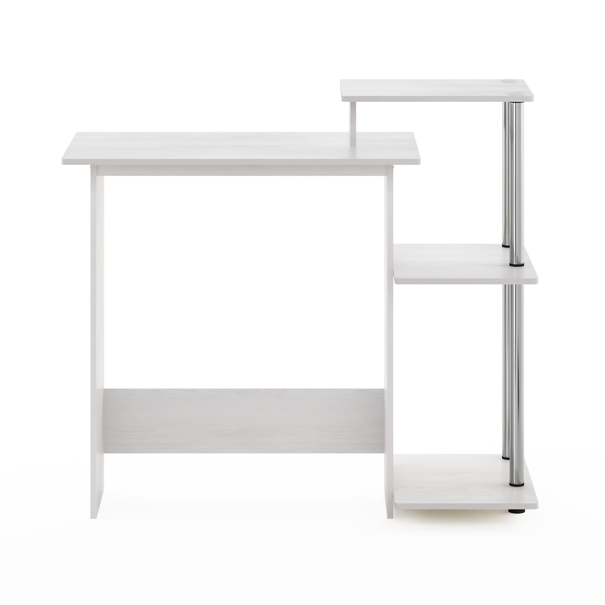 Furinno Efficient Home Laptop Notebook Computer Desk with Square Shelves, Side, White Oak/Chrome
