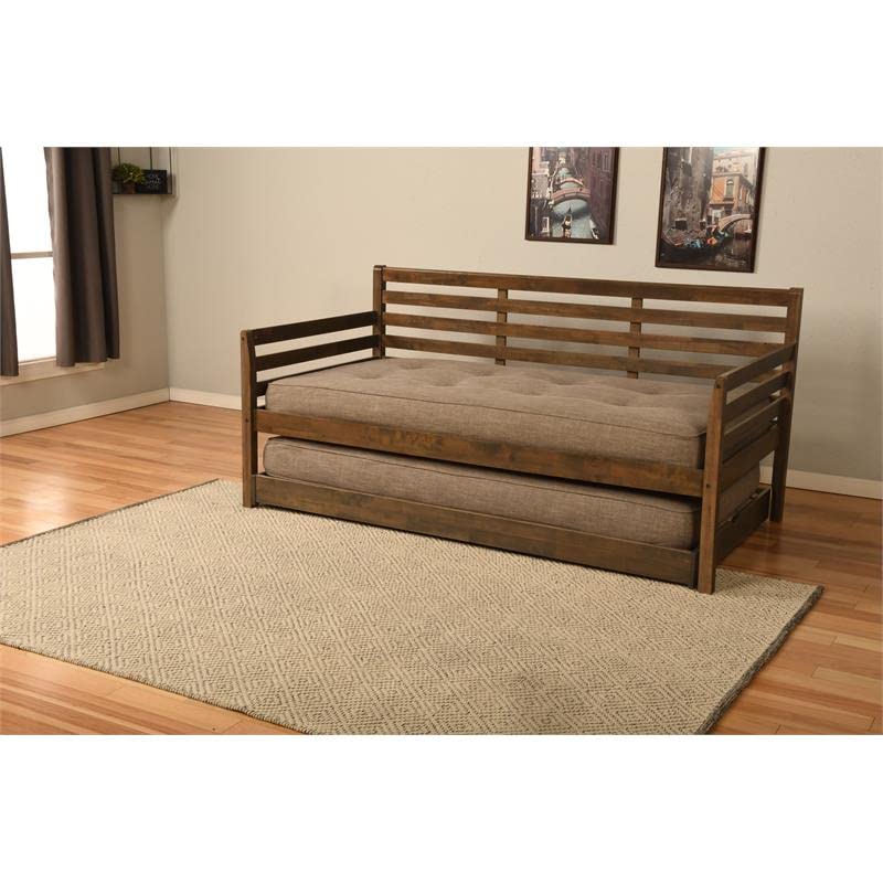 Kodiak Furniture Twin to King Size Daybed with Pop Up Bed and Mattresses in Wood, in Mahogany, No Box Spring Needed, Easy Assembly