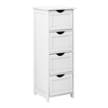 Bonnlo Skinny Bathroom Floor Storage Cabinet,White 12 Inch Wide Deep Small Storage Organizer with 4 Drawers, Wooden Modern Thin 