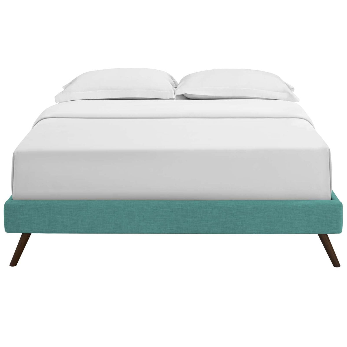 CasaFoyer  Loryn Platform Bed | Solid Wood Frame | Polyester Upholstery | Tapered Legs | No Box Spring Needed | Teal