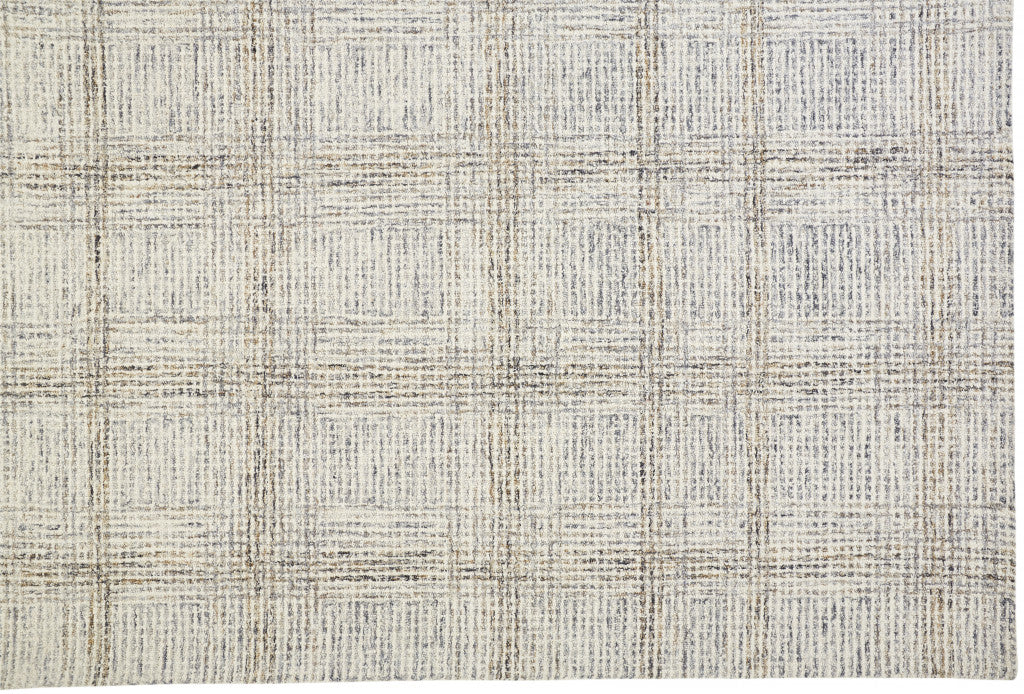 HomeRoots 512182 9 x 12 ft. Ivory & Gray Wool Plaid Hand Tufted Handmade Stain Resistant Rectangle Area Rug