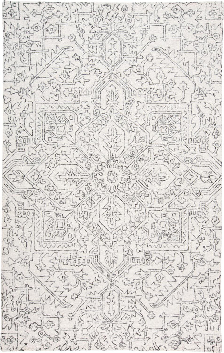 HomeRoots 512213 8 x 10 ft. Ivory & Gray Wool Floral Hand Tufted Handmade Stain Resistant Rectangle Area Rug