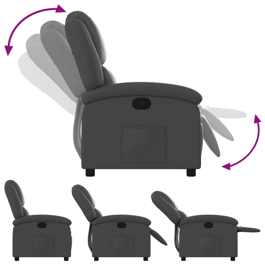 vidaXL Manual Recliner Chair for Living Room, Adjustable Recliner with Padded Seat & Backrest, Home Theater Seating with Side Pocket, Gray Real Leather