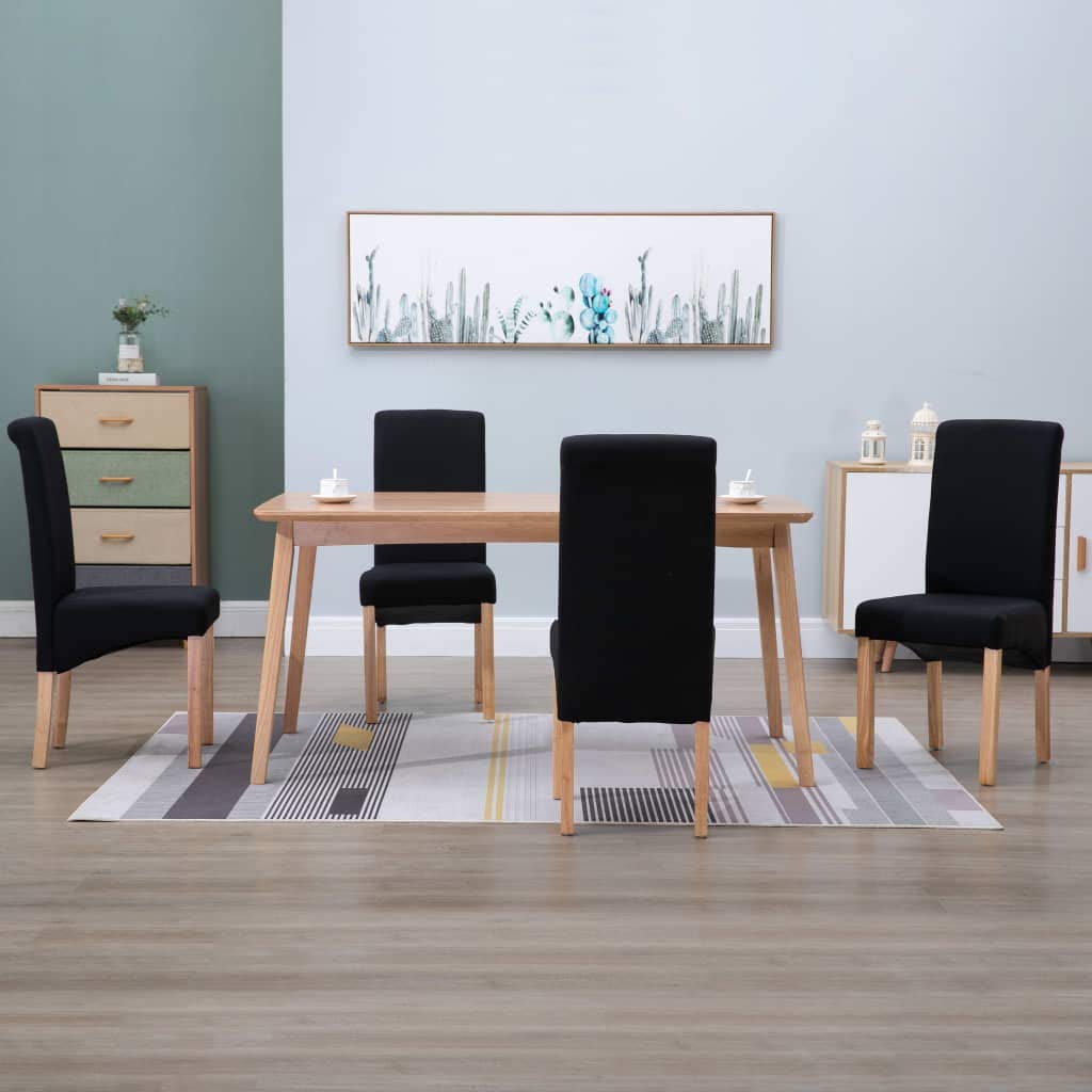 vidaXL Dining Chairs 4 Pcs, Side Chair with Wood Frame, Upholstered Fabric Accent Chair for Home Kitchen Living Room, Black Fabric