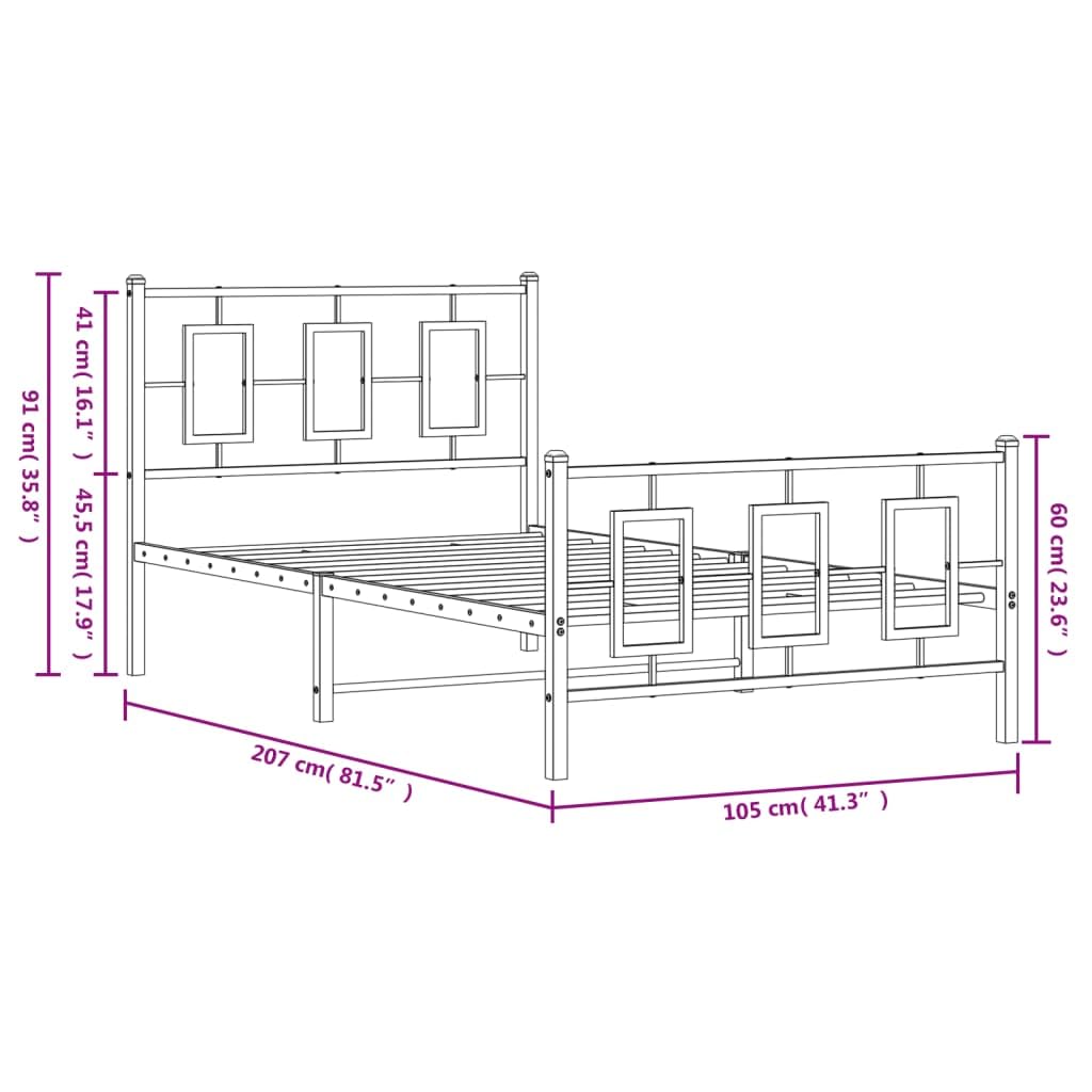 vidaXL Metal Single Bed Frame - Black Steel with Headboard/Footboard, Metal Slats, Bedroom Furniture, 39.4"x78.7" Compatibility