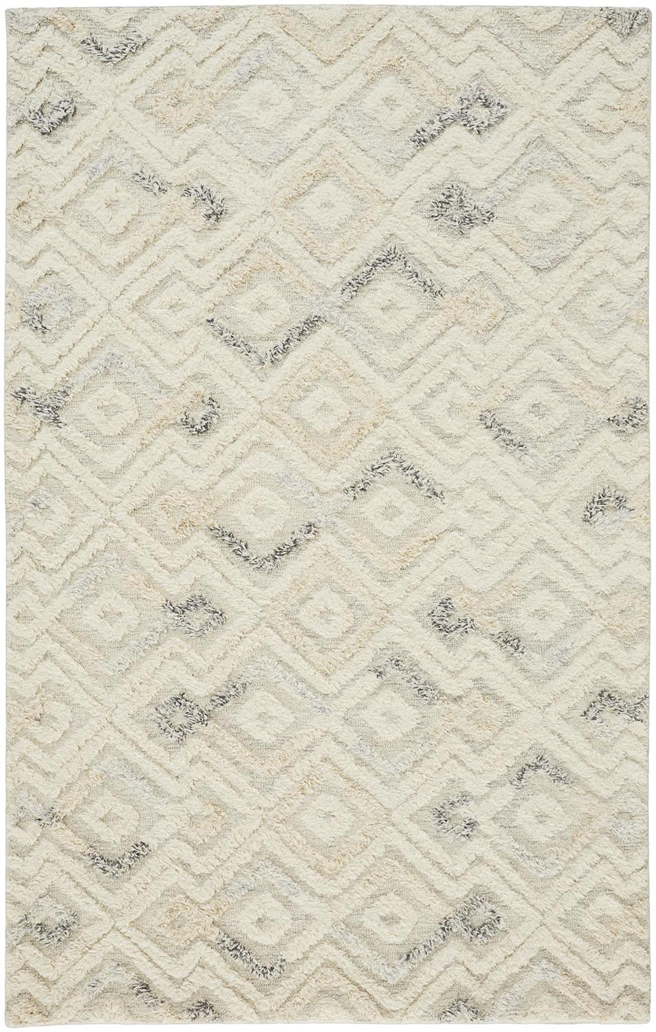 HomeRoots 512762 8 x 10 ft. Gray & Ivory Wool Geometric Hand Tufted Handmade Rectangle Area Rug