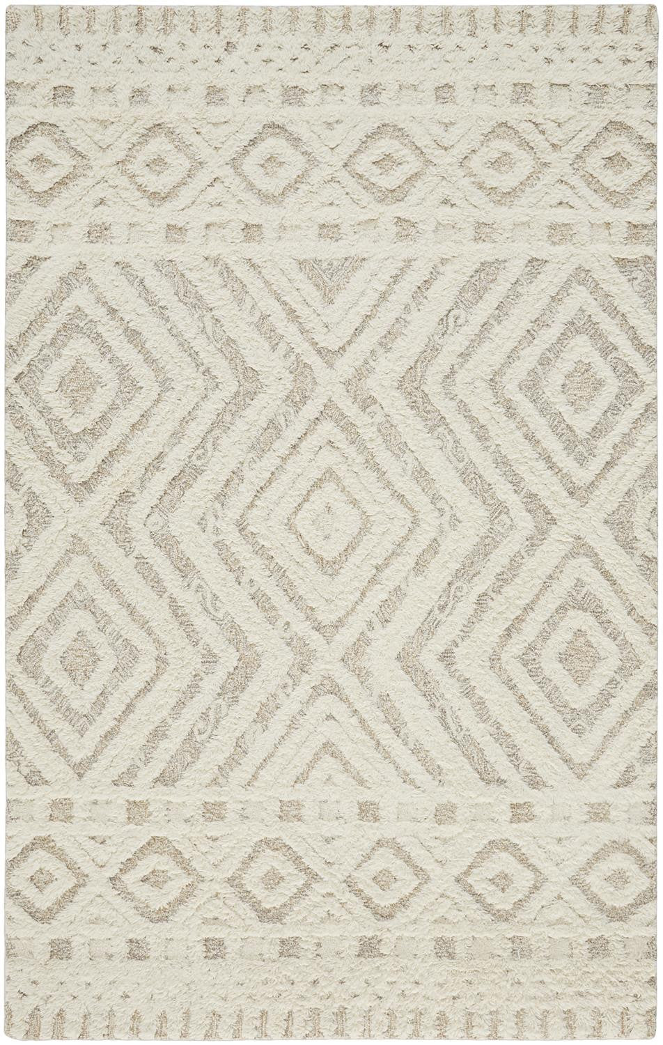 HomeRoots 512798 9 x 12 ft. Ivory & Tan Wool Geometric Hand Tufted Handmade Stain Resistant Rectangle Area Rug