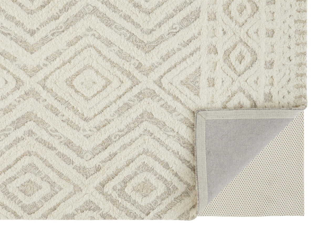 HomeRoots 512798 9 x 12 ft. Ivory & Tan Wool Geometric Hand Tufted Handmade Stain Resistant Rectangle Area Rug