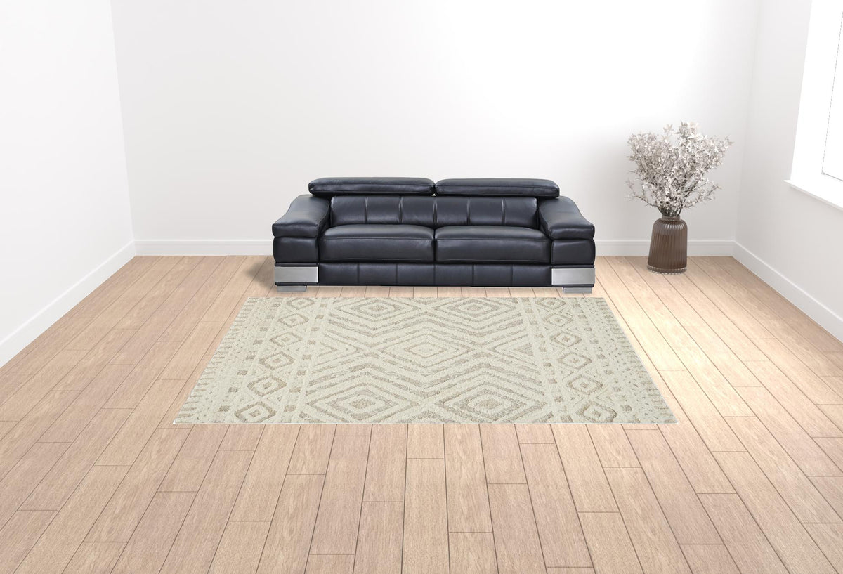 HomeRoots 512798 9 x 12 ft. Ivory & Tan Wool Geometric Hand Tufted Handmade Stain Resistant Rectangle Area Rug