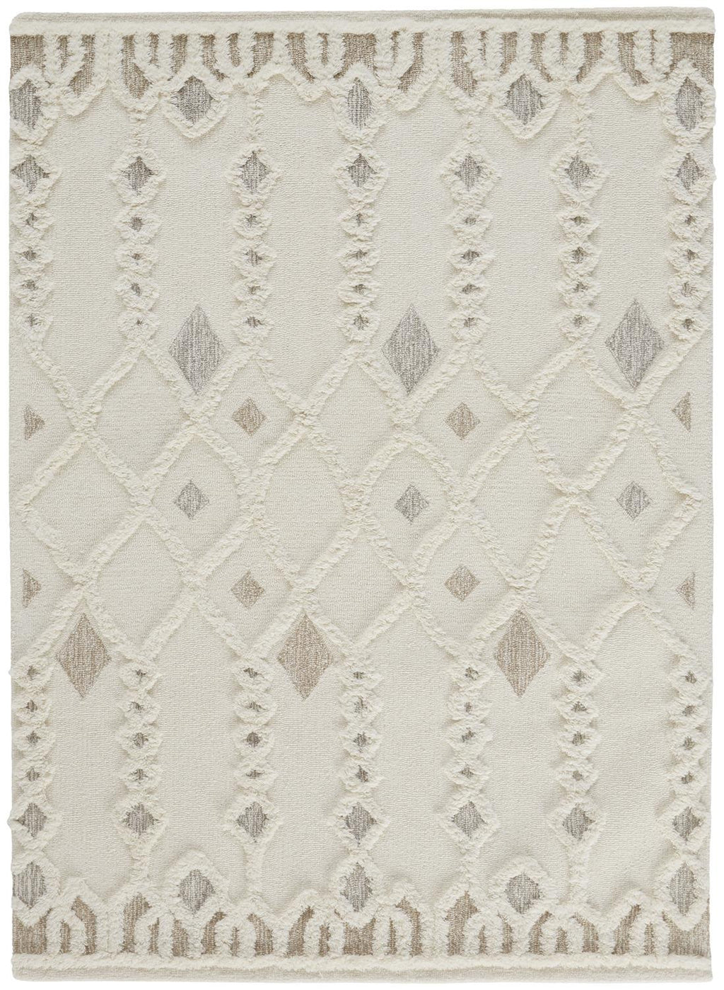 HomeRoots 512804 8 x 10 ft. Ivory Tan & Silver Wool Geometric Hand Tufted Handmade Stain Resistant Rectangle Area Rug