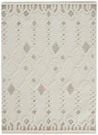 HomeRoots 512804 8 x 10 ft. Ivory Tan & Silver Wool Geometric Hand Tufted Handmade Stain Resistant Rectangle Area Rug