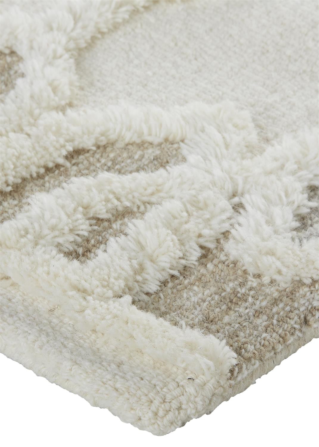 HomeRoots 512805 9 x 12 ft. Ivory Tan & Silver Wool Geometric Hand Tufted Handmade Stain Resistant Rectangle Area Rug