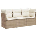 vidaXL 3 Piece Patio Sofa Set with Cushions Beige Poly Rattan