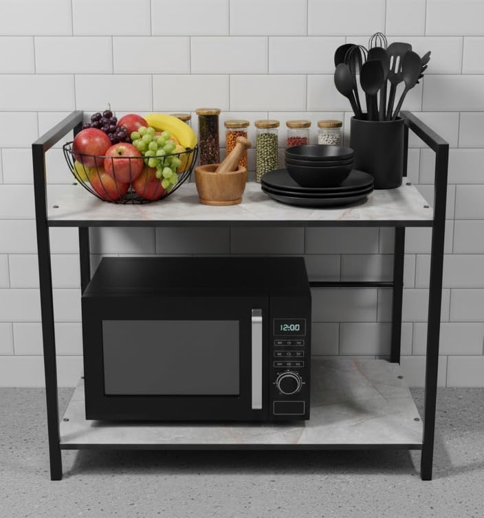 Naturasleek 2Tier Marble Finish Microwave Oven Stand For Kitchen Platform|Multipurpose Extra Storage Shelf And Oven Stand, Otg,