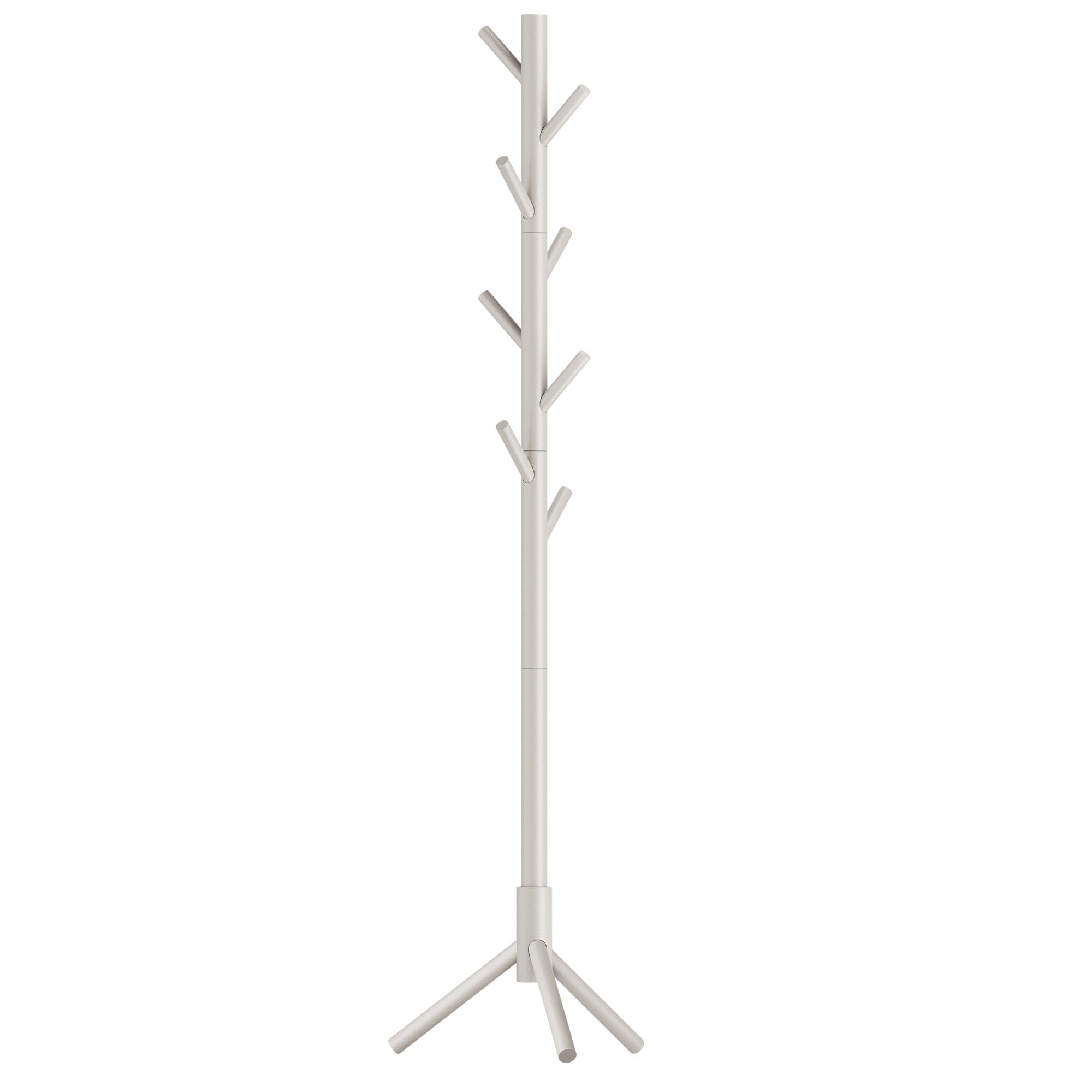 VASAGLE Solid Wood Coat Rack, Free Standing Coat Rack, Tree-Shaped Coat Rack with 8 Hooks, 3 Height Options, for Clothes, Hats, 