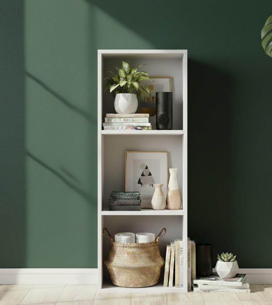 Ankit Crafts Wooden Bookcase Shelving Display Storage Shelf White, 3 Tier