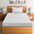 NEW LEAF Cotton 240 Thread Count Egyptian Solid Striped Single/Coat Size Bed Flat Bed Sheets, 2 Pillow Cover (White Stripe)