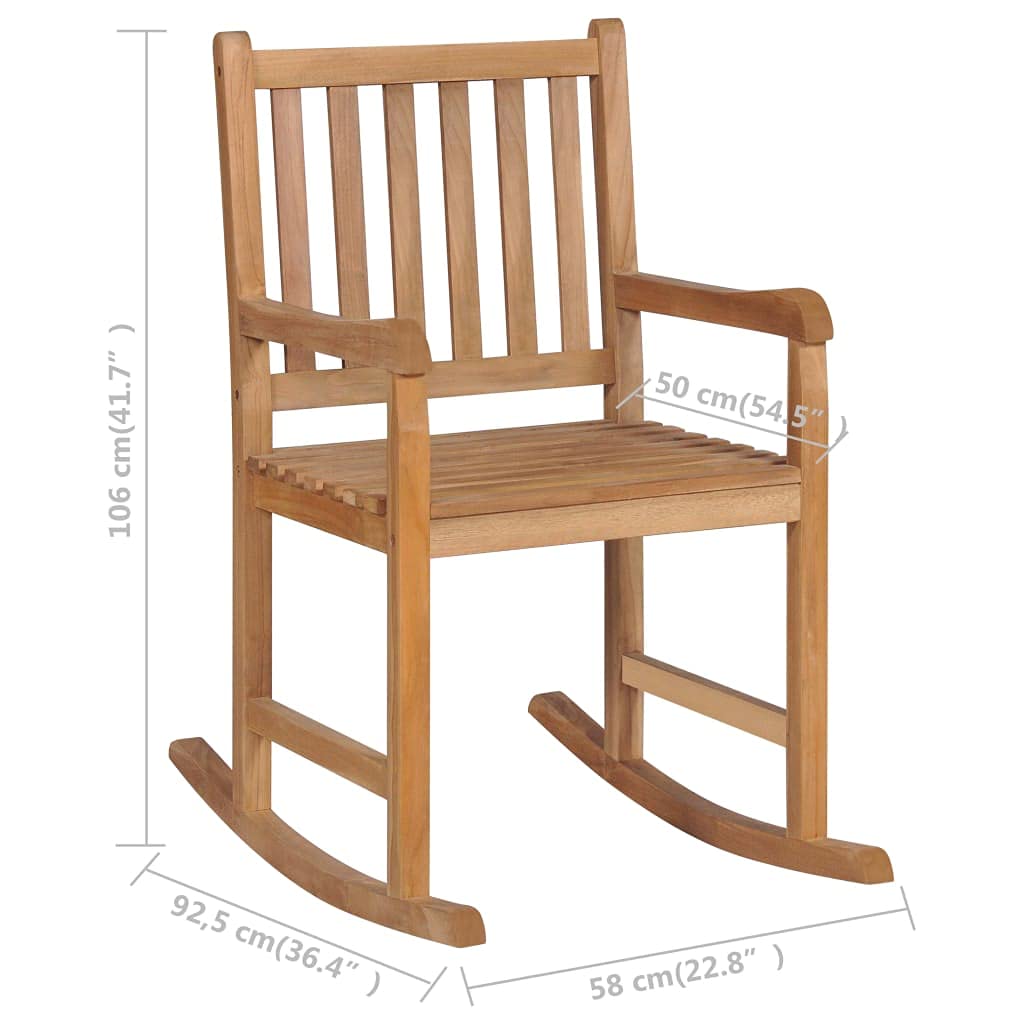 vidaXL Solid Teak Wood Rocking Chair with Cushions - Indoor & Outdoor Comfy Seating Garden Furniture with Weather Resistance and Smooth Appearance