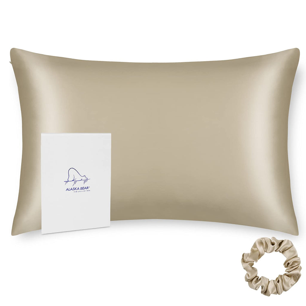Alaska Bear King Size Silk Pillowcase Random Color Silk Scrunchie Gift Set For Beauty Sleep (1, Beige)