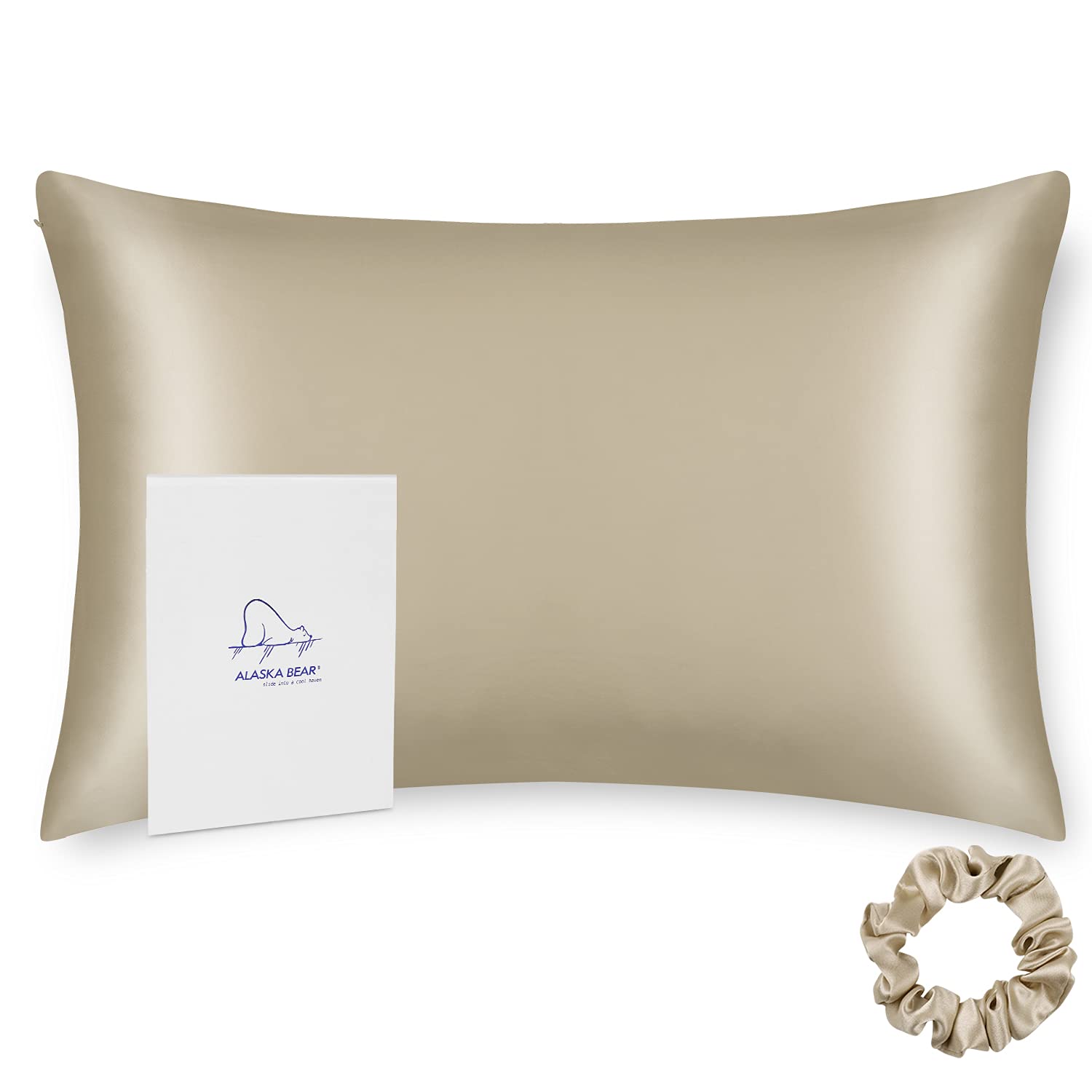 Alaska Bear King Size Silk Pillowcase Random Color Silk Scrunchie Gift Set For Beauty Sleep (1, Beige)