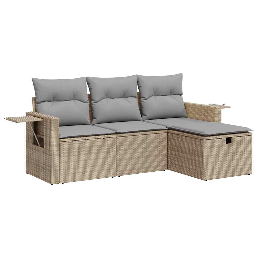 vidaXL 4 Piece Patio Sofa Set with Cushions Beige Poly Rattan