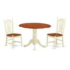 East West Furniture DLDO3-BMK-W Dublin 3 Piece Room Furniture Set Contains a Round Kitchen Table with Dropleaf and 2 Dining Chairs, 42x42 Inch, Buttermilk & Cherry