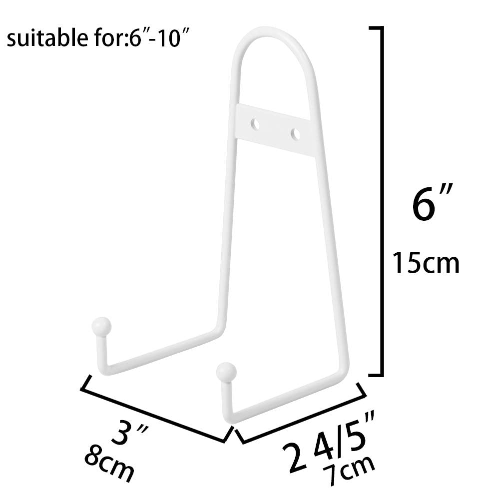 6 Inch Medium White Metal Wall Mount Display Easel Plate Hanger Vertical Plate Stand Holders Picture Frame Stand For Wall 4 Pack