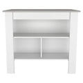 Kitchen Island, Kitchen Table 35" H, 4 Legs, 3 Open Storage Shelves, White/Ibiza Marble