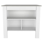 Kitchen Island, Kitchen Table 35" H, 4 Legs, 3 Open Storage Shelves, White/Ibiza Marble