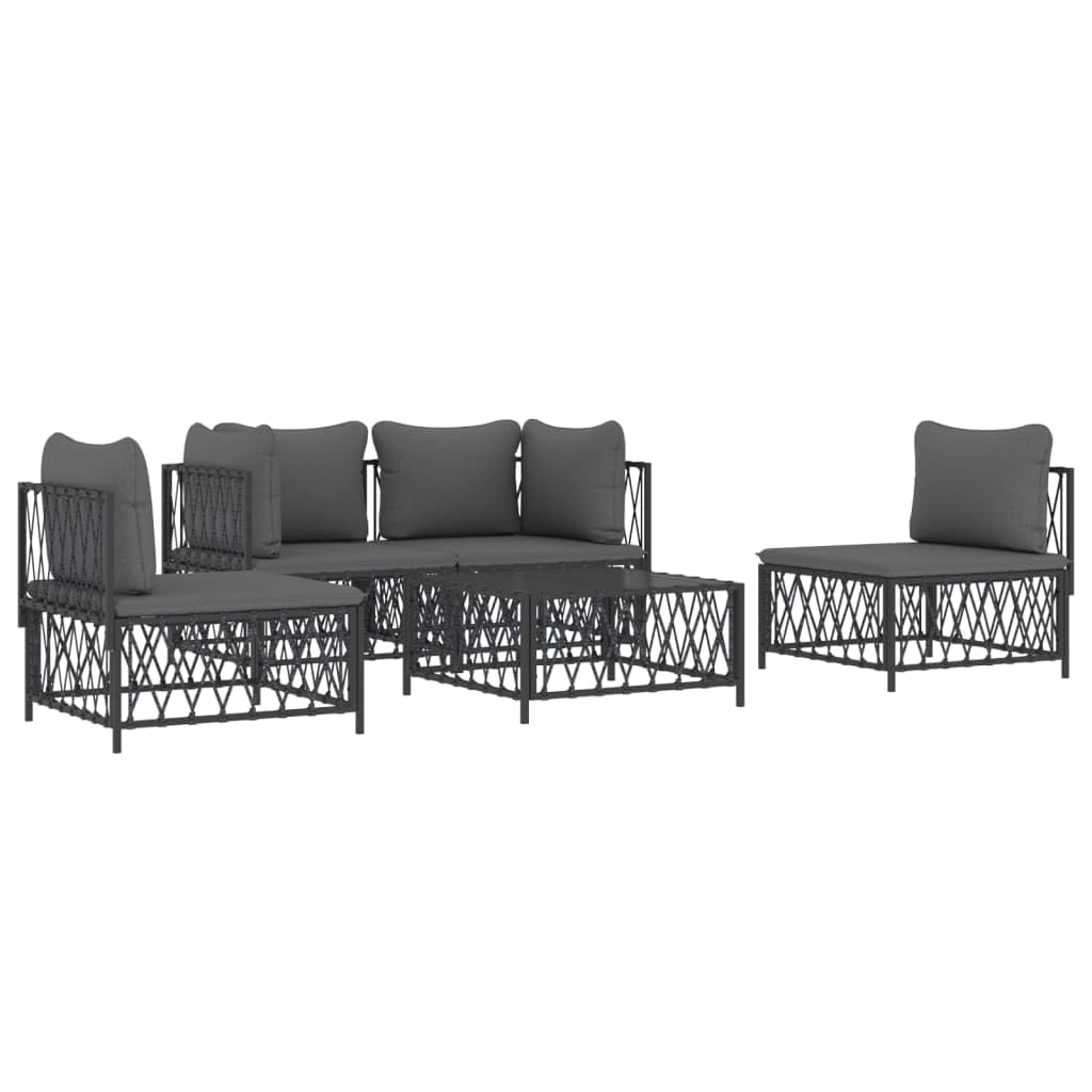 vidaXL 6-Piece Anthracite Patio Lounge Set - Modular Design with Thickly Padded Cushions & Durable Steel Frame - Modern Outdoor 