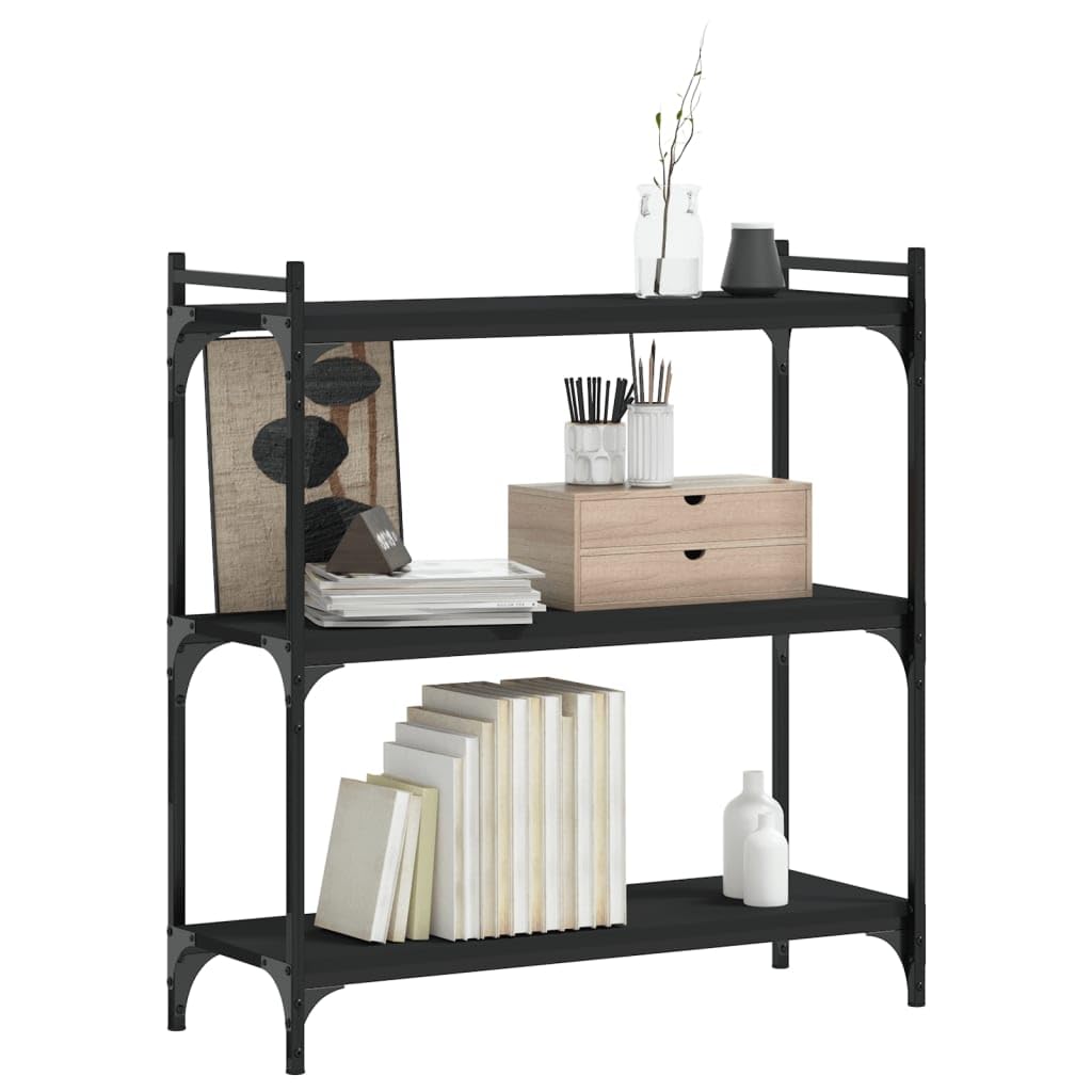 vidaXL Black Bookcase 3-Tier, Industrial Style Engineered Wood and Metal Frame for Home or Office, Easy to Assemble and Clean - 31.5"x11.8"x33.9"