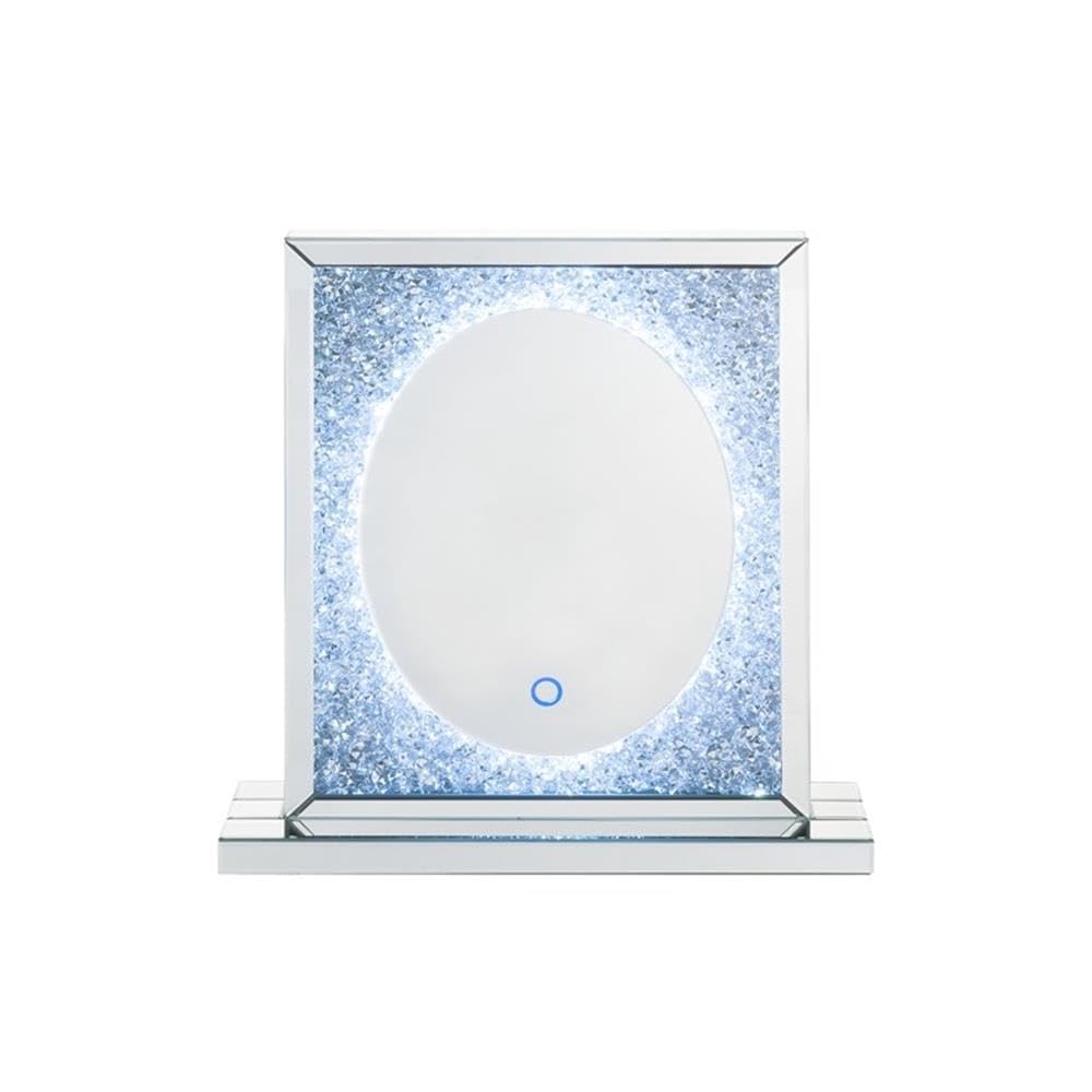 Acme Noralie Glass Accent Decor Mirror with LED in Mirrored and Faux Diamonds