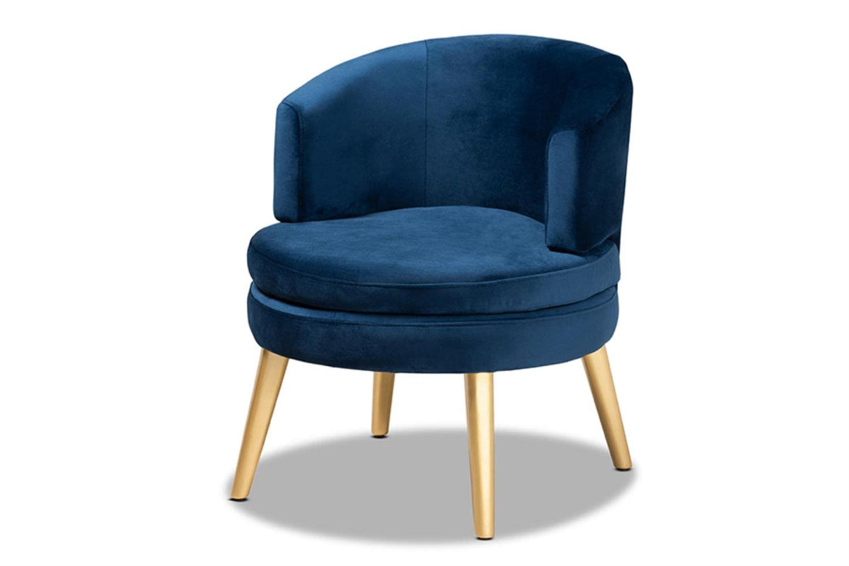 Baxton Studio Baptiste Glam and Luxe Navy Blue Velvet Fabric Upholstered and Gold Finished Wood Accent Chair