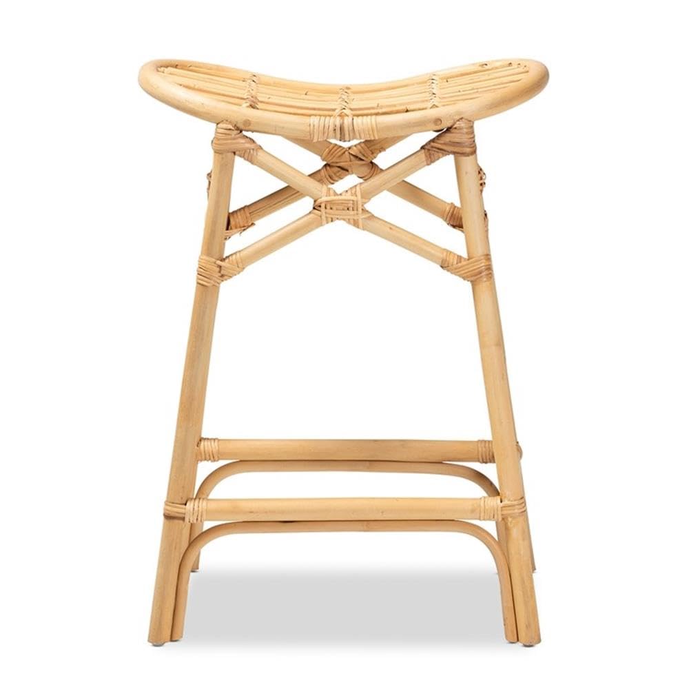 Baxton Studio Elgon Modern Bohemian Natural Brown Rattan Counter Stool