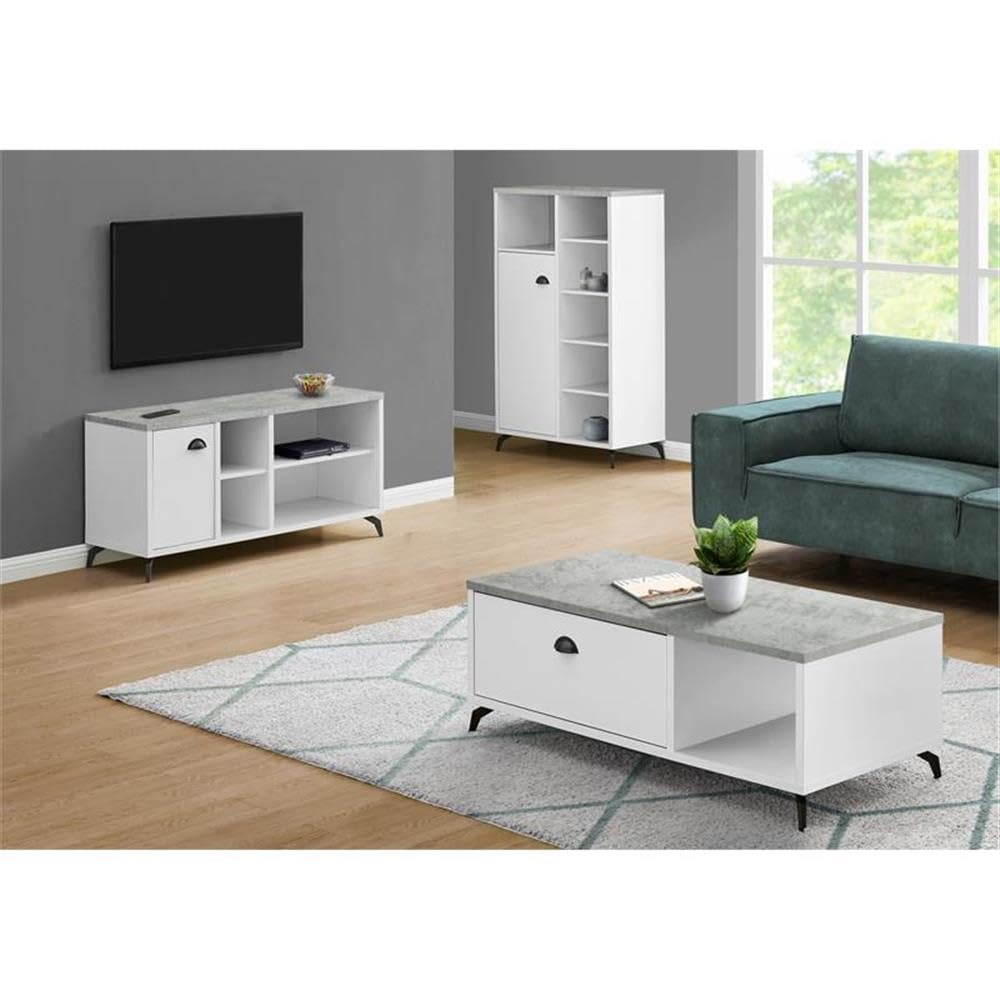 Monarch Specialties I 2840 Tv Stand, 48 Inch, Console, Media Entertainment Center, Storage Cabinet, Living Room, Bedroom, Laminate, Metal, Grey, White