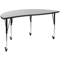 Flash Furniture Mobile 60 Half Circle Wave Collaborative Grey Thermal Laminate Activity Table - Standard Height Adjustable Legs