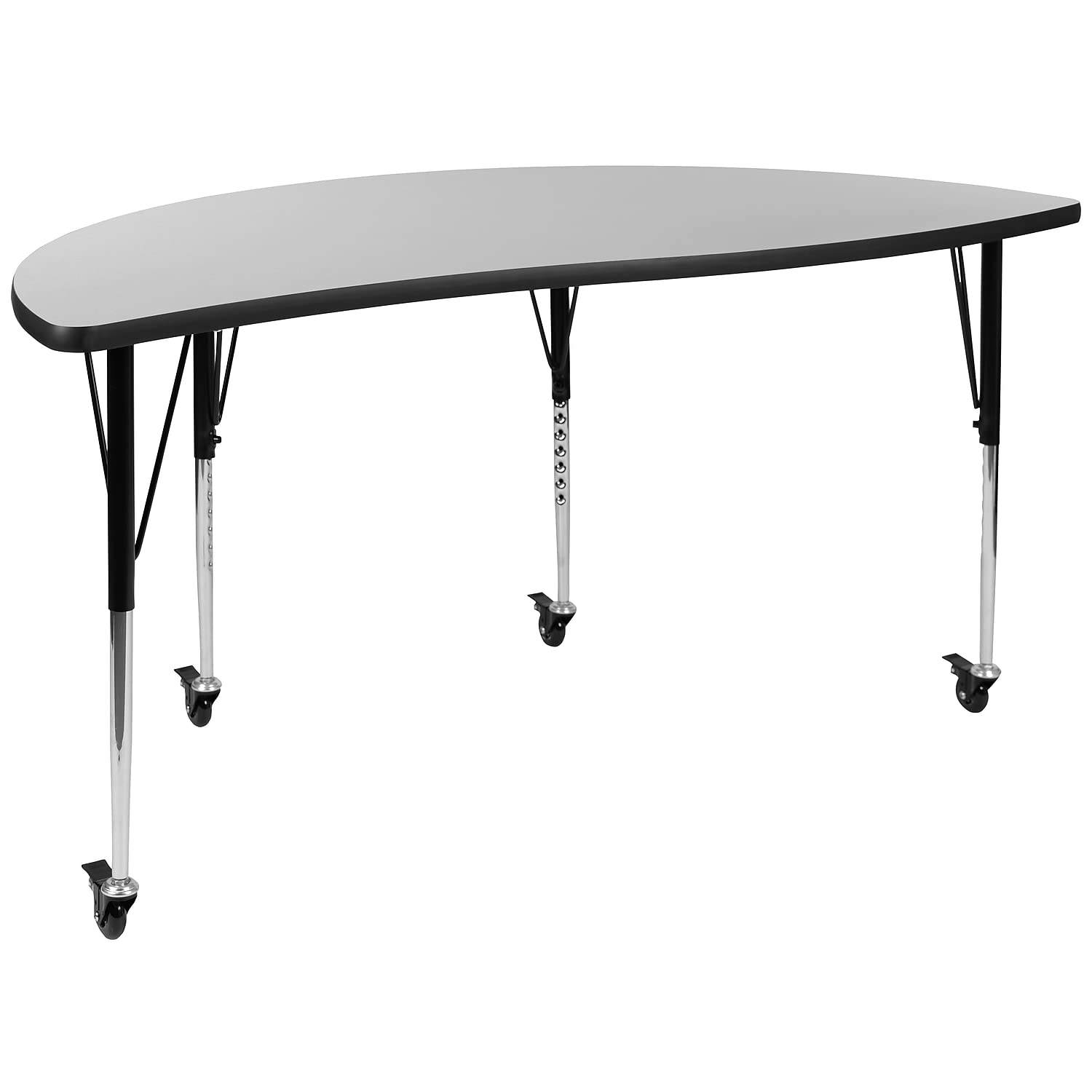 Flash Furniture Mobile 60 Half Circle Wave Collaborative Grey Thermal Laminate Activity Table - Standard Height Adjustable Legs