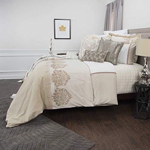 Rizzy Home | BT4468 | Duvet | 114"x98" Brown/Neutral/Metallic Solid With Floral Motif