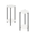 Furinno Besi 2-Tier Modern Tall Round Side End Table with Sturdy Metal Legs, Set of 2, White/Black