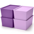 Menkxi 4 Pcs Storage Bins with Lids Plastic Stackable Containers for Organizing Shelves Christmas Ornament Box Baskets(Dark Purp