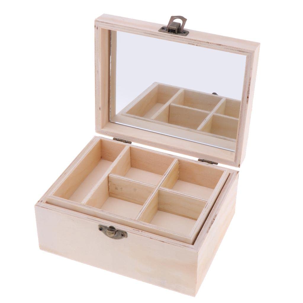 CLUB BOLLYWOOD Natural Plain Wooden Jewellery Decoupage Box Mirror 9 Comapartments And Tray | Crafts | MultiPurpose Craft Suppl