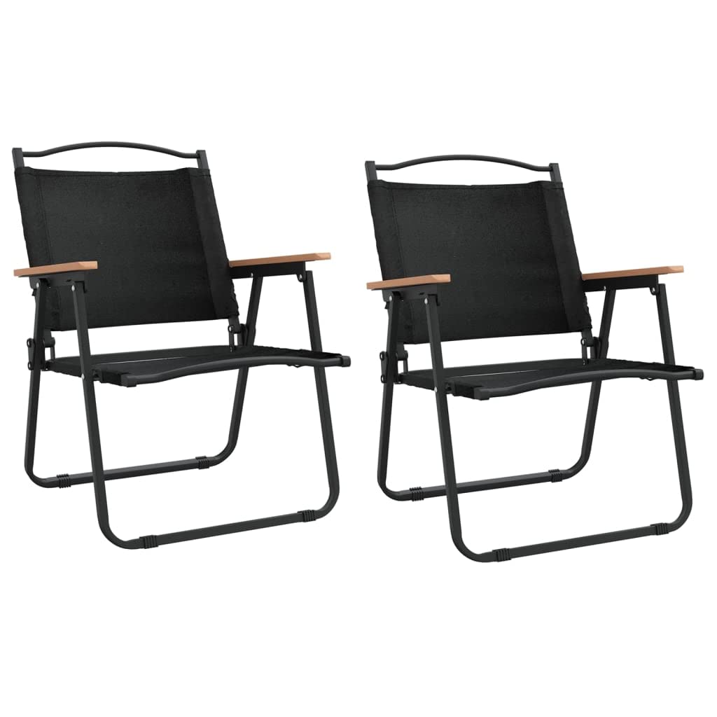 vidaXL Set of 2 Lightweight and Foldable Patio Camping Chairs, Black 500D Oxford Fabric with PE Coating, Powder-Coated Steel Frame, Perfect for Outdoor Use, 21.3" x 21.7" x 30.7"