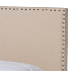 Baxton Studio Ramon Full Size Beige Linen Panel Bed with Nailhead Trim