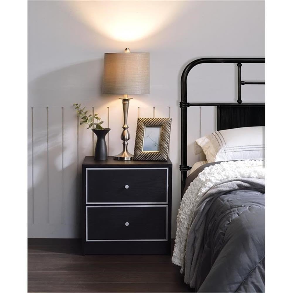 Acme Jabir 2-Drawer Wooden Accent Table in Black and Silver