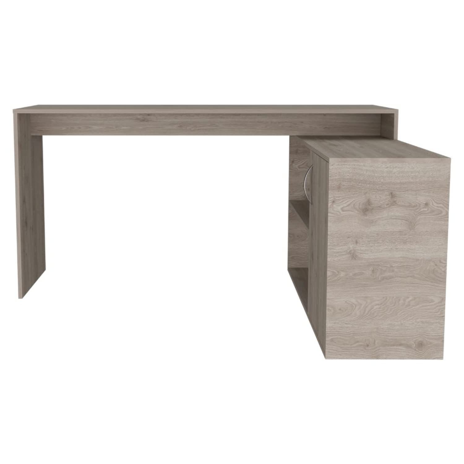 Pearl L Shaped Desk with Single Door Cabinet and 2 Shelves, Light Gray