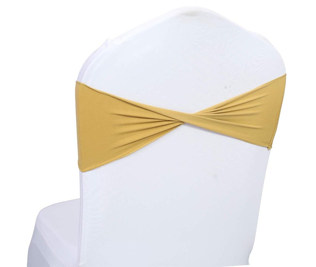 Mds Pack Of 50 Spandex Chair Sashes Bow Sash Elastic Chair Bands Ties Without Buckle For Wedding And Events Decoration Spandex Slider Sashes Bow - Gold
