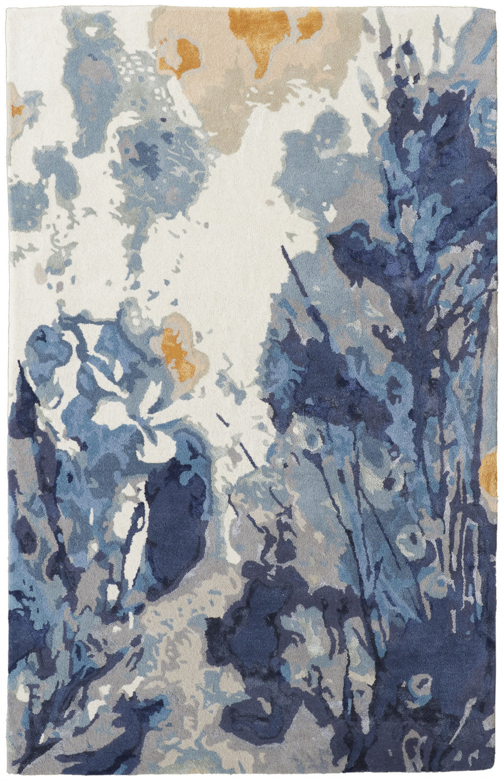 HomeRoots 513409 8 x 10 ft. Blue Wool Floral Tufted Handmade Area Rug