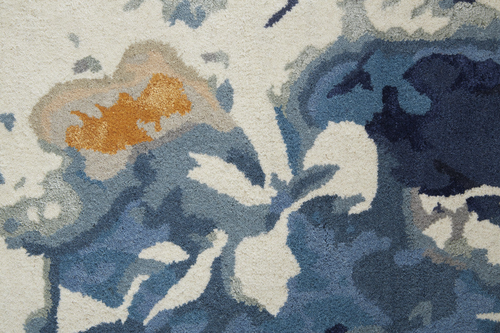 HomeRoots 513409 8 x 10 ft. Blue Wool Floral Tufted Handmade Area Rug