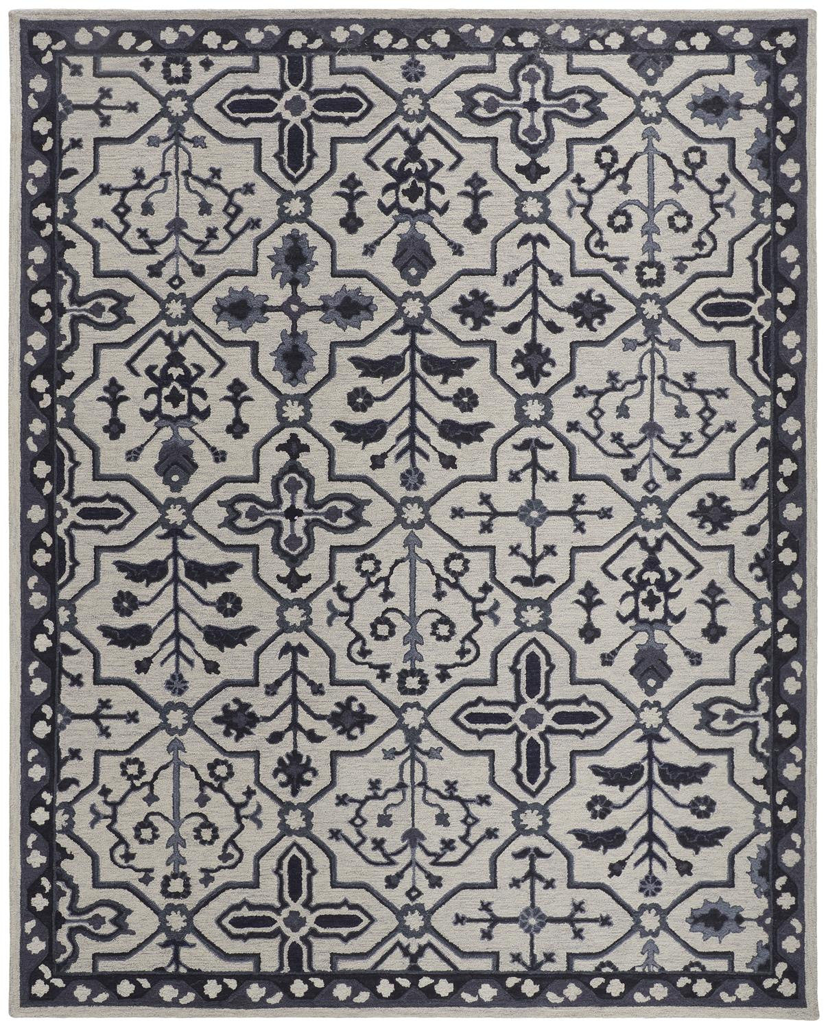 HomeRoots 513677 10 x 14 ft. Taupe & Gray Wool Floral Hand Tufted Handmade Stain Resistant Rectangle Area Rug